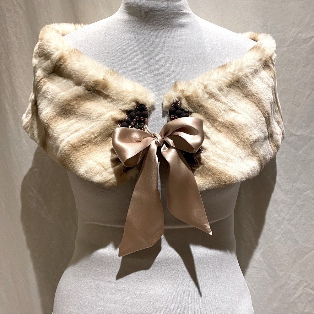 Faux Fur Wrap with Ribbon & Jeweled Closure